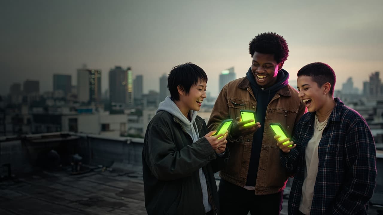 Friends on a rooftop filming an Aura challenge