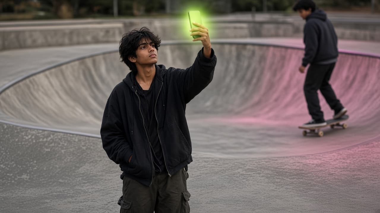 A farmer recording proof in a skatepark